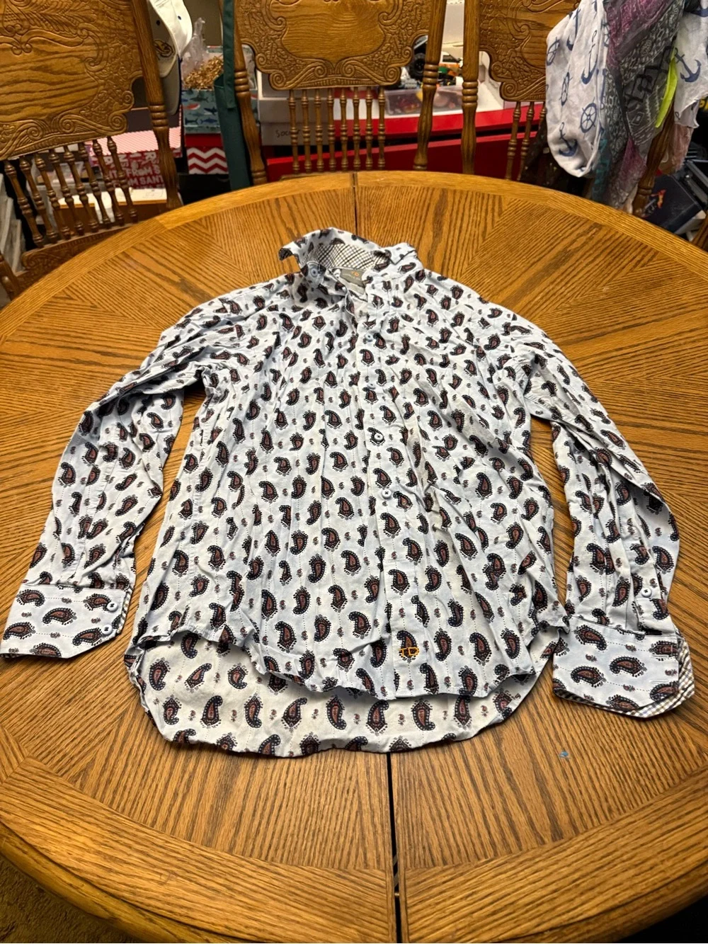 Thomas Dean White Paisley Button-Down Shirt with Brown Accents